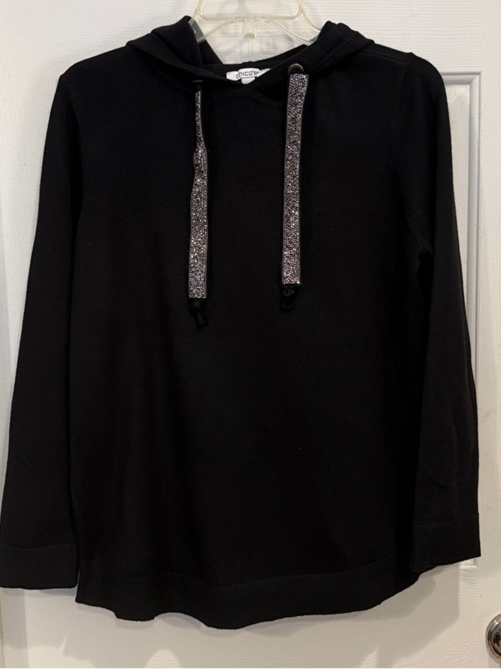 Chico's Black Hoodie with Sparkle Drawstrings